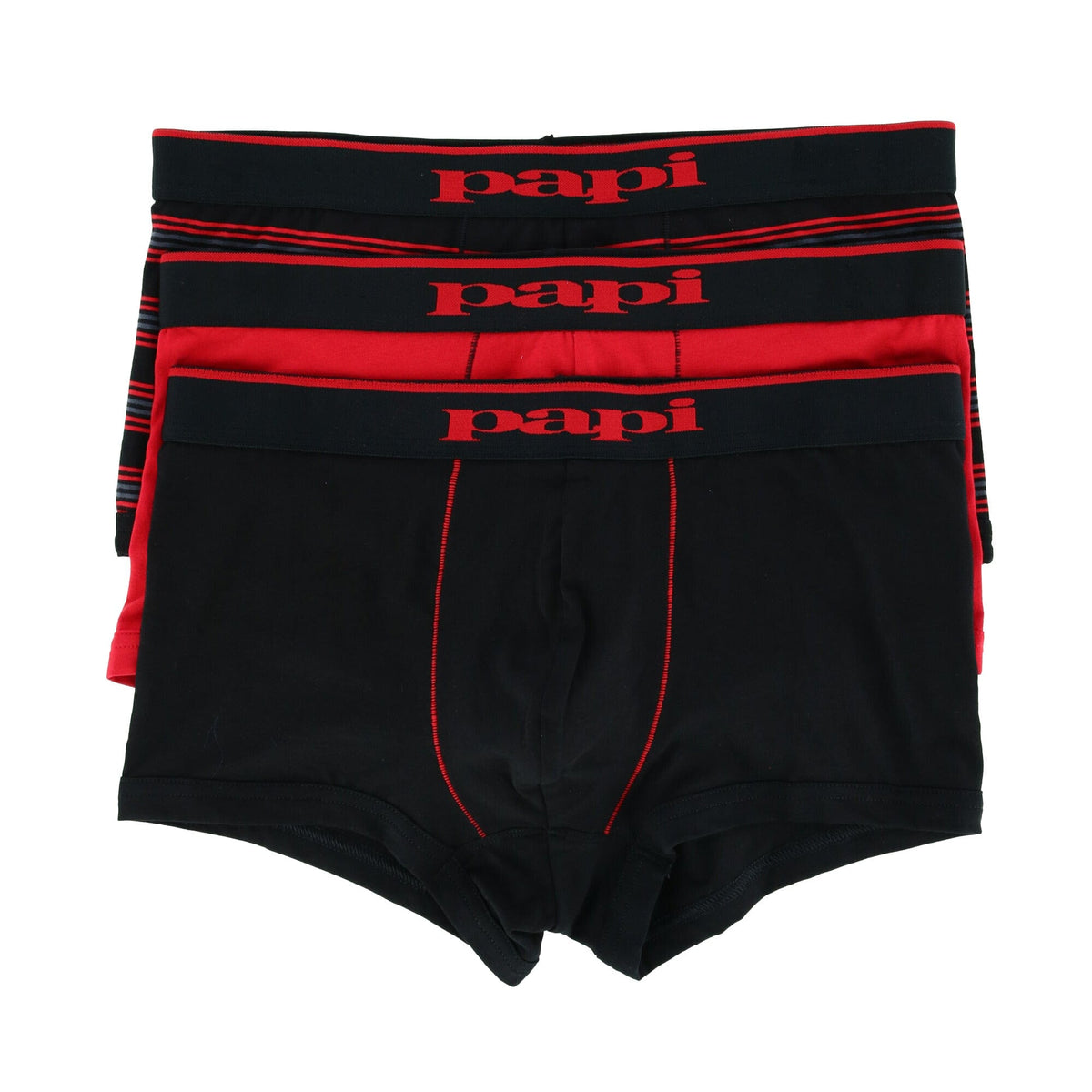 Men's Brazilian Cut Stripe and Solid Underwear Trunks (3 Pack) by Papi