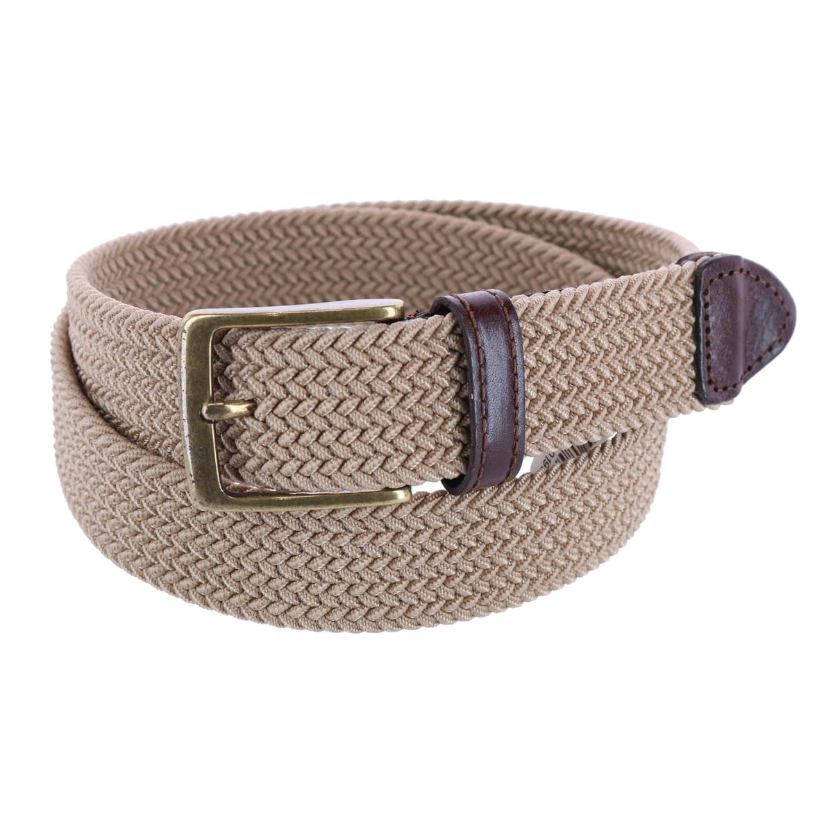 Dockers Dark Brown Leather Tan Braided Stretch Belt Brass Buckle Men US 36