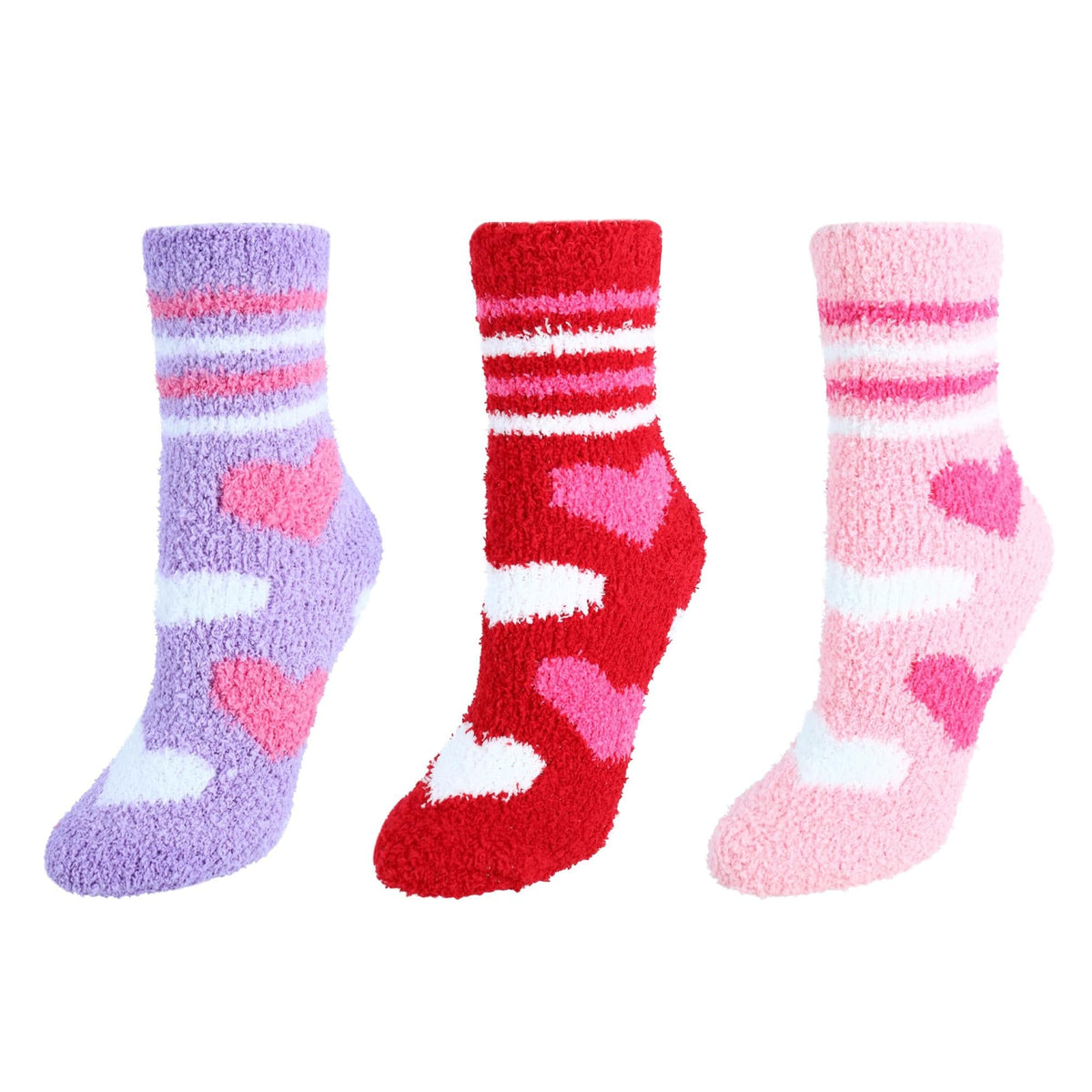 CTM Women's Striped Warm Fuzzy Socks (3 Pair Pack), Stripes