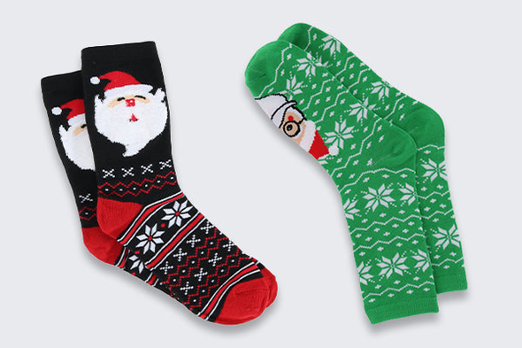 Two pairs of Santa socks width=