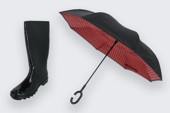 Umbrella and women's rain boot width=