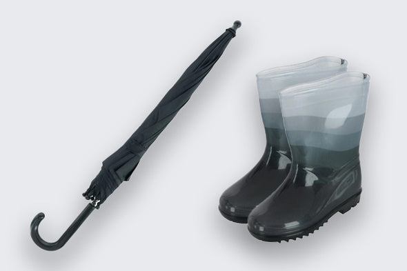 Umbrella and kid's rain boot width=