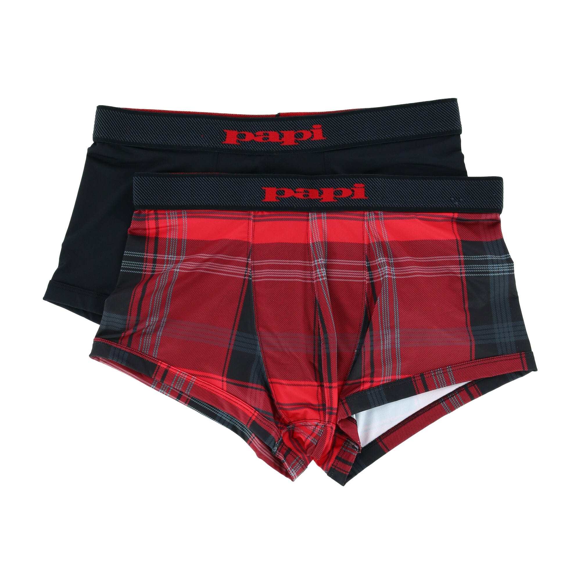 Men's Brazilian Cut Plaid and Solid Underwear Trunks (2 Pack) by Papi