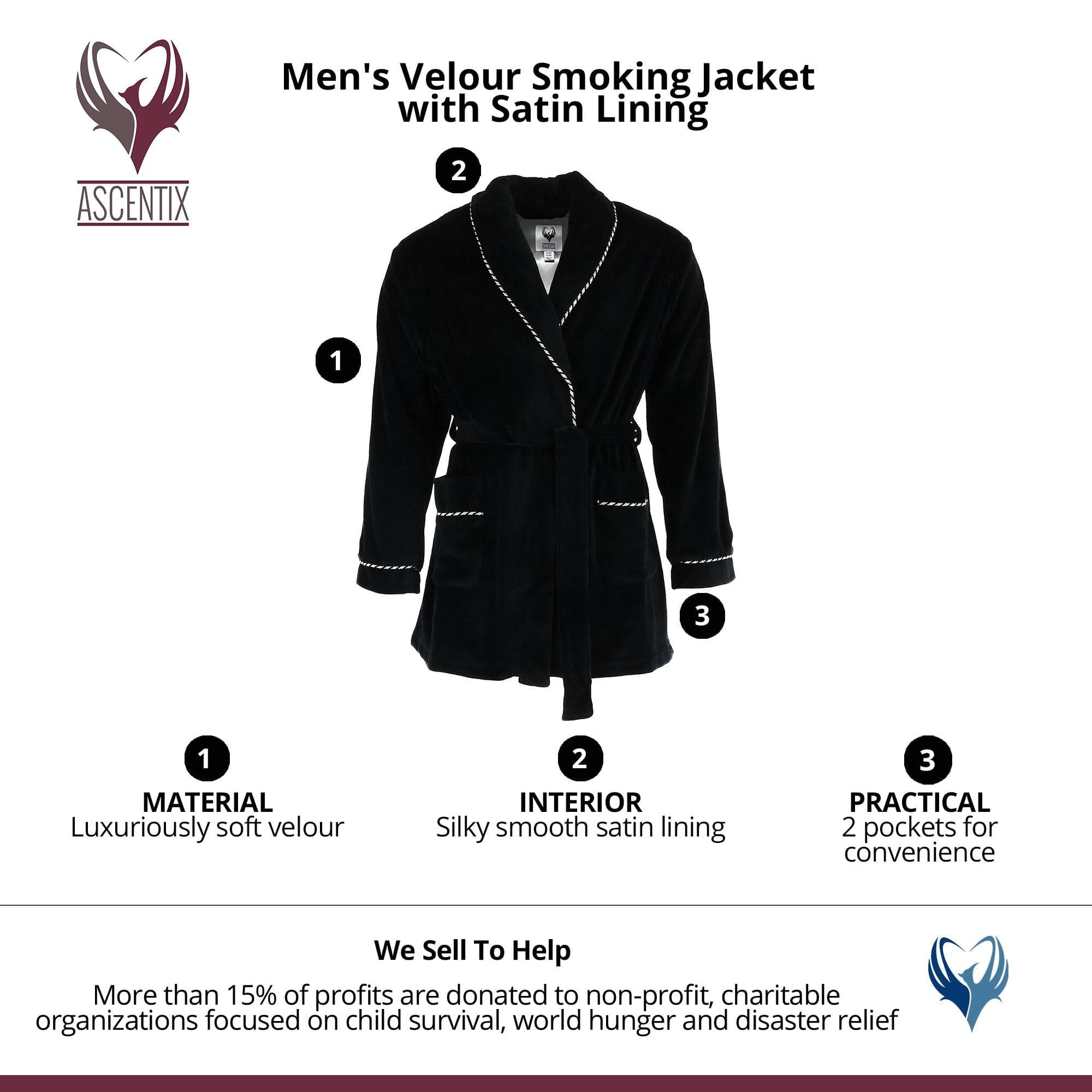 Men s Velour Smoking Jacket with Satin Lining by Ascentix Robes and Kimonos at BeltOutlet