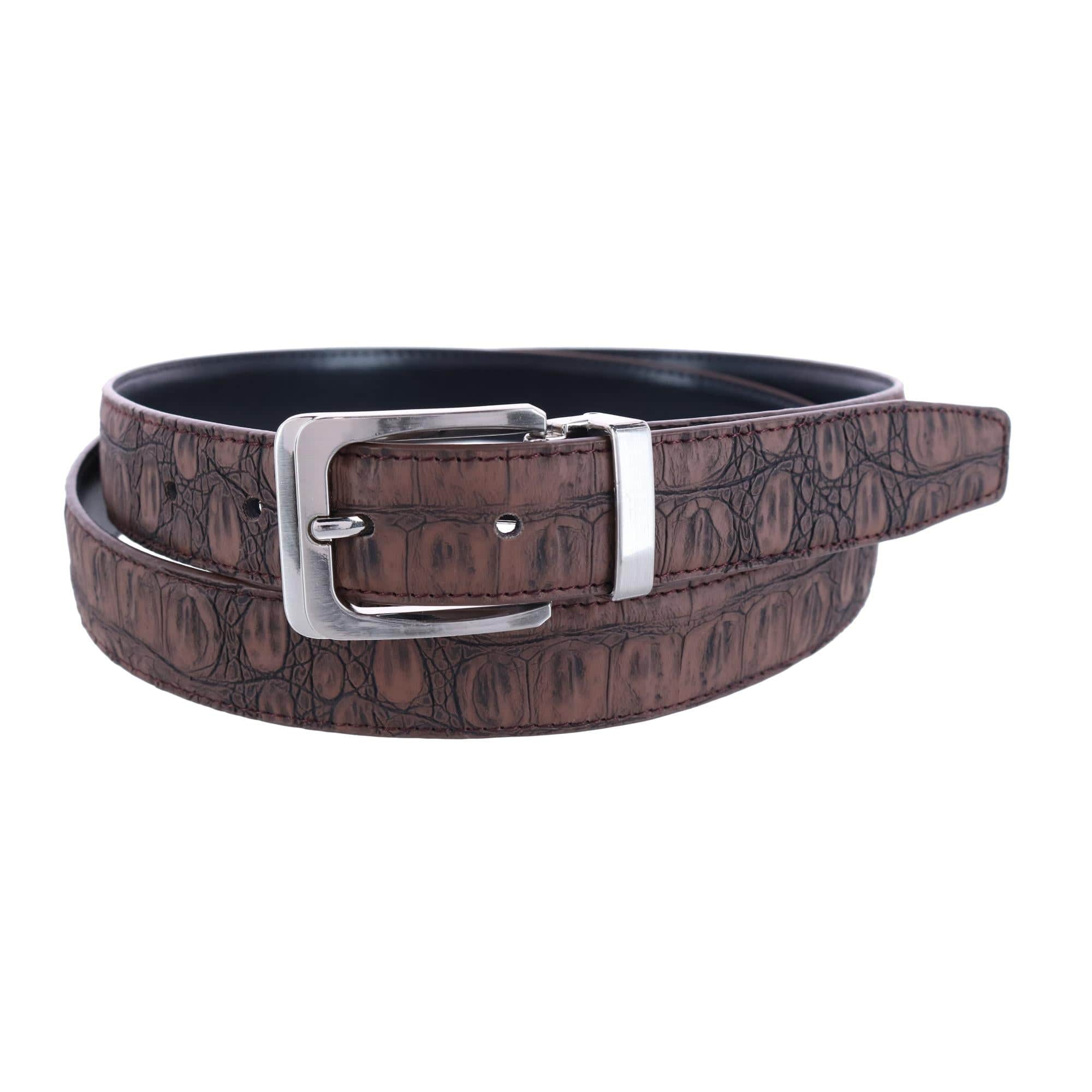 Reversible belt in smooth and pebbled leather