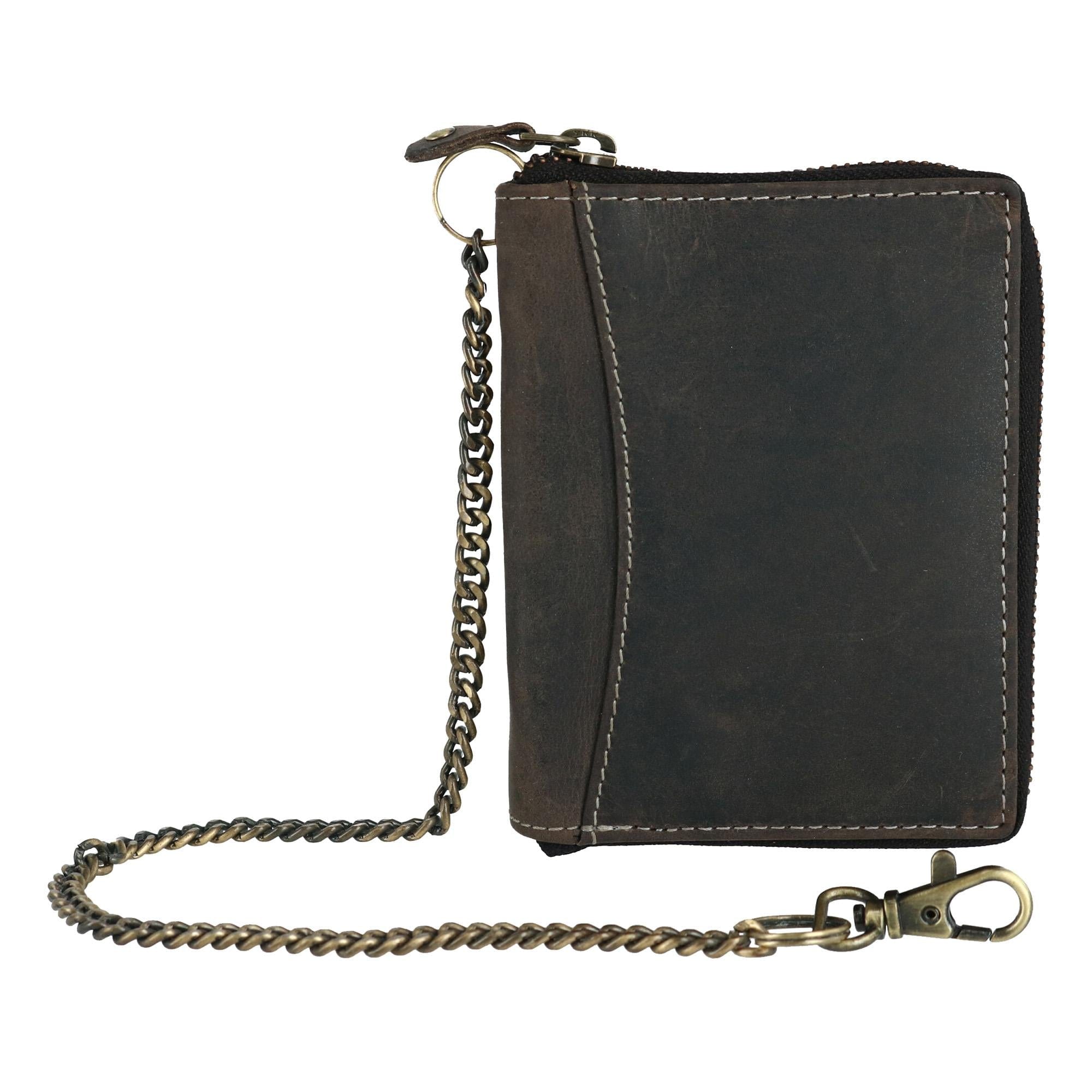 Men's Leather Wallet Purse with Chain Punk Biker Skull Wallet black | PGMall