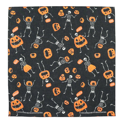 Glow in the Dark Skeletons and Pumpkins Halloween Print Holiday Bandana