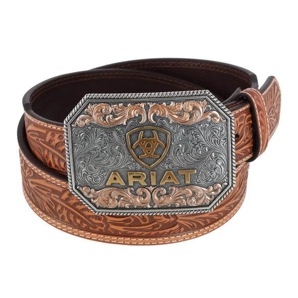 Men's Embossed Western Belt with Medallion Buckle