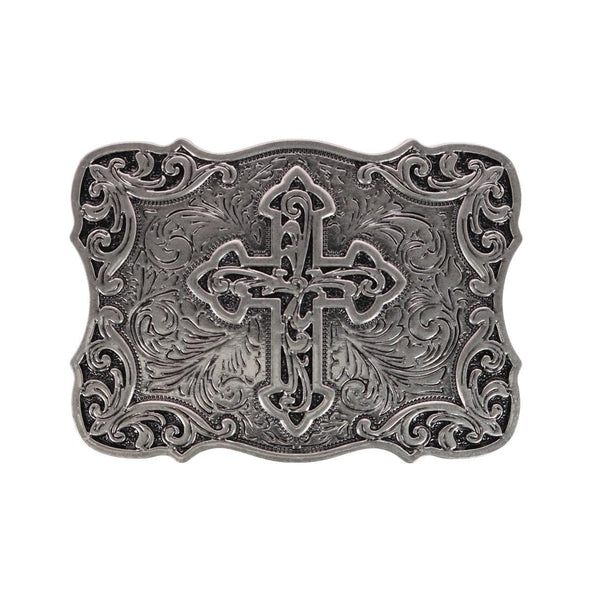 Vintage Silver Cross Filigree Belt Buckle