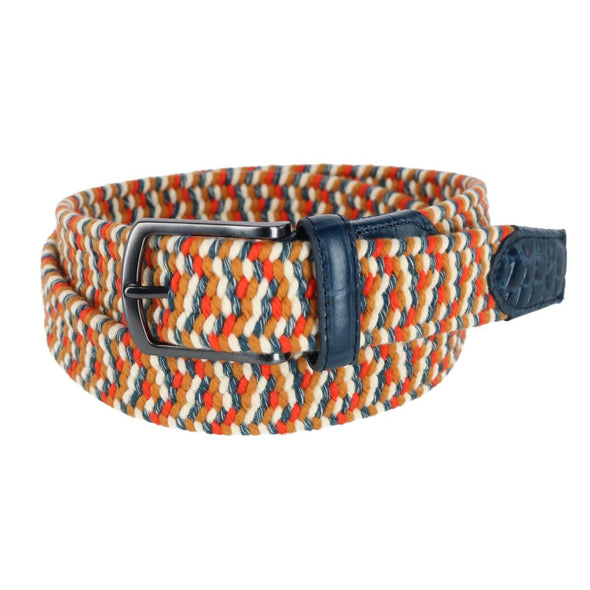 Men's Mad Golfer Braided Elastic Belt with Croc Print Leather Tabs