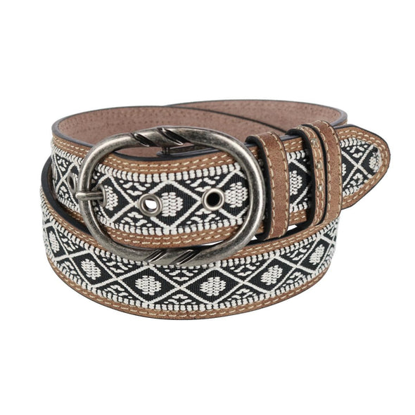 Women's Aztec Ribbon Belt with Antiqued Buckle