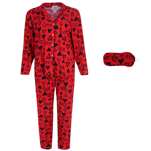 Women's Love Button Down Long Sleeve Pajama Set