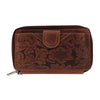 Women's Embossed Floral Tooled Leather Wristlet