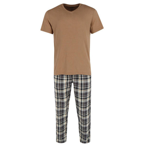 Men's Short Sleeve and Flannel Pant Pajama Set