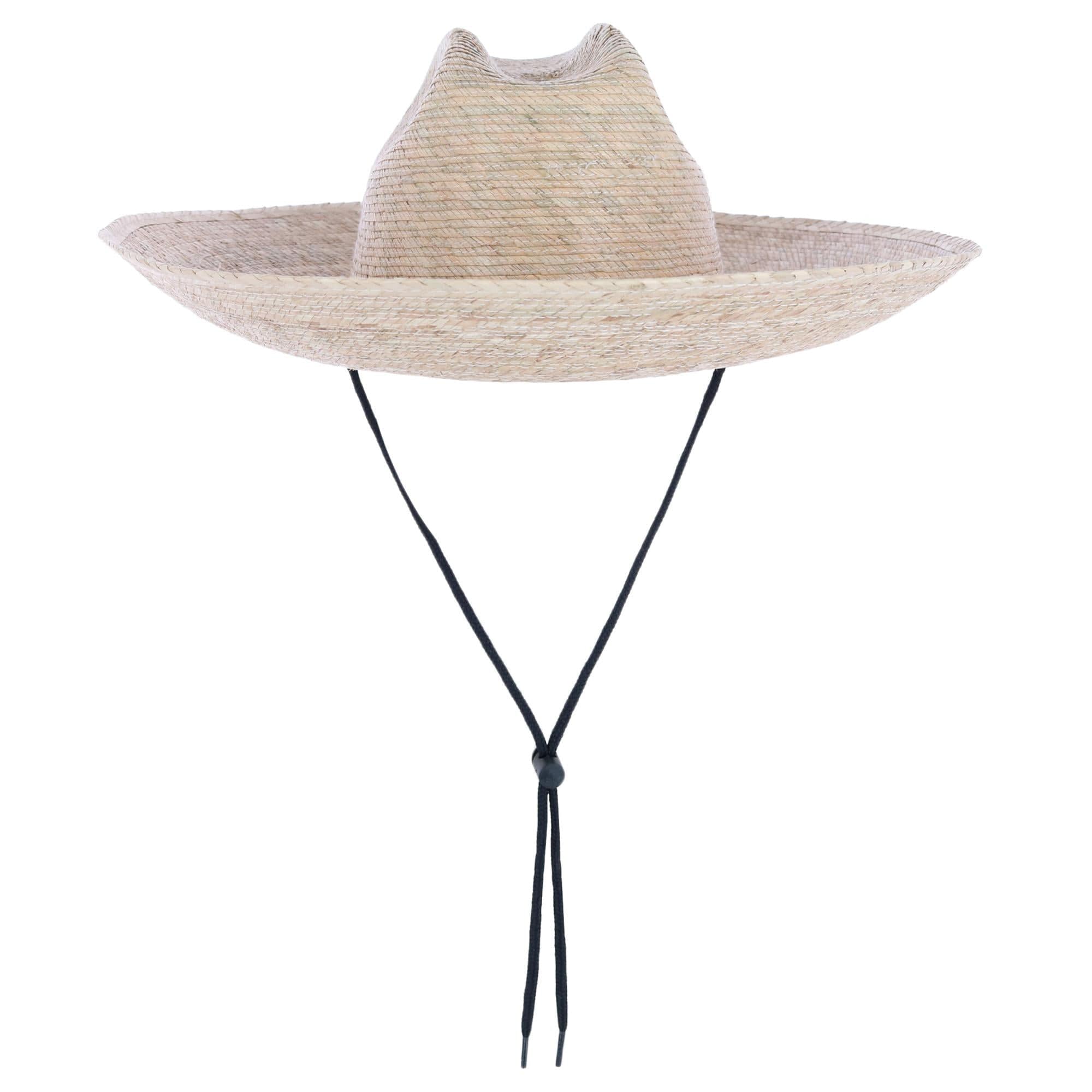 Large 5 Inch Brim Tan Fedora Style Sun Hat With Chin Cord / Large