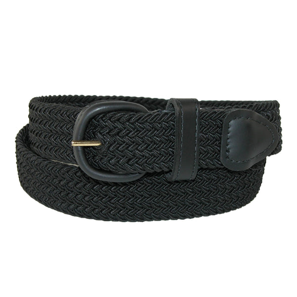 CTM Men's Elastic Braided Stretch Belt with Silver Buckle and Tan Tabs,  Small, Black