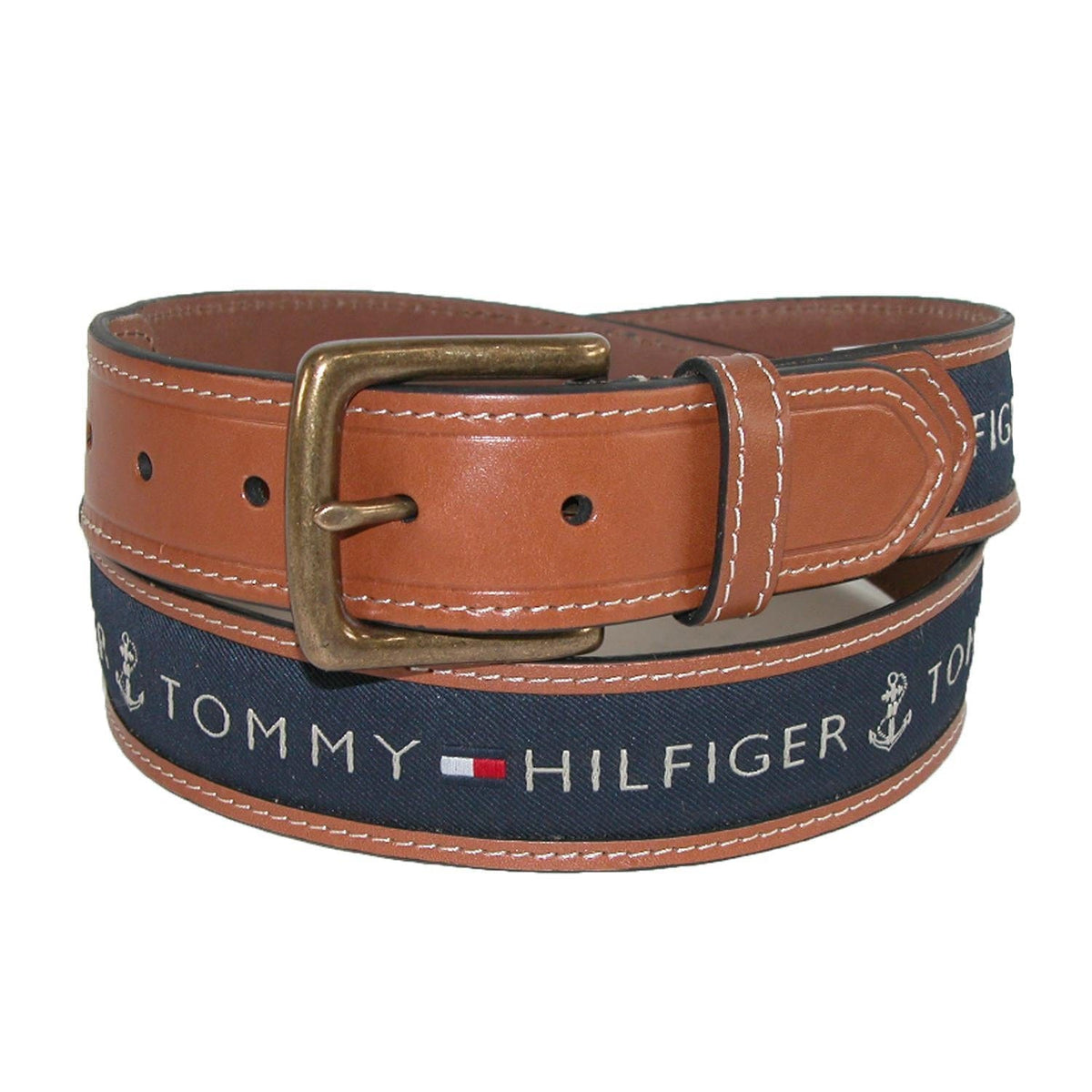 Men's Leather Casual Belt with Fabric Inlay by Tommy Hilfiger | Casual ...
