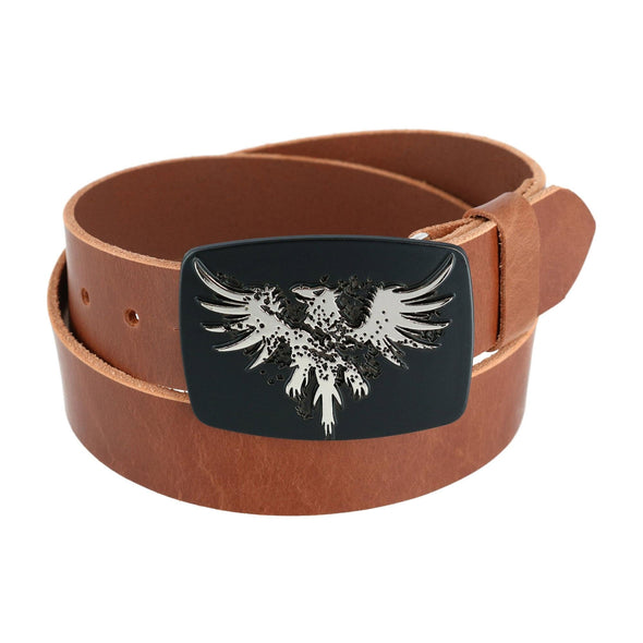 Men's Leather Bridle Belt with Phoenix Belt Buckle (2 Buckle Set)