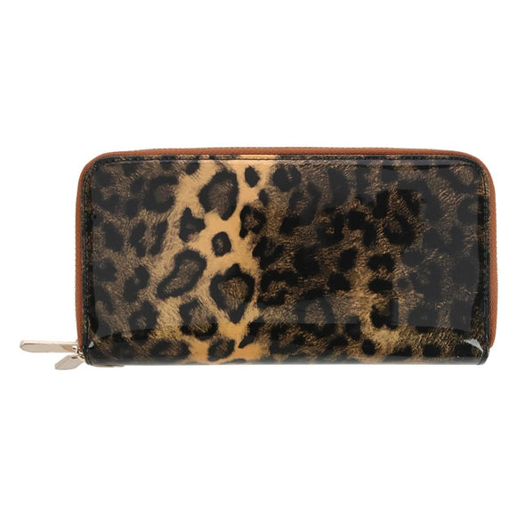 Women's Patent Leather Leopard Zipper Wallet