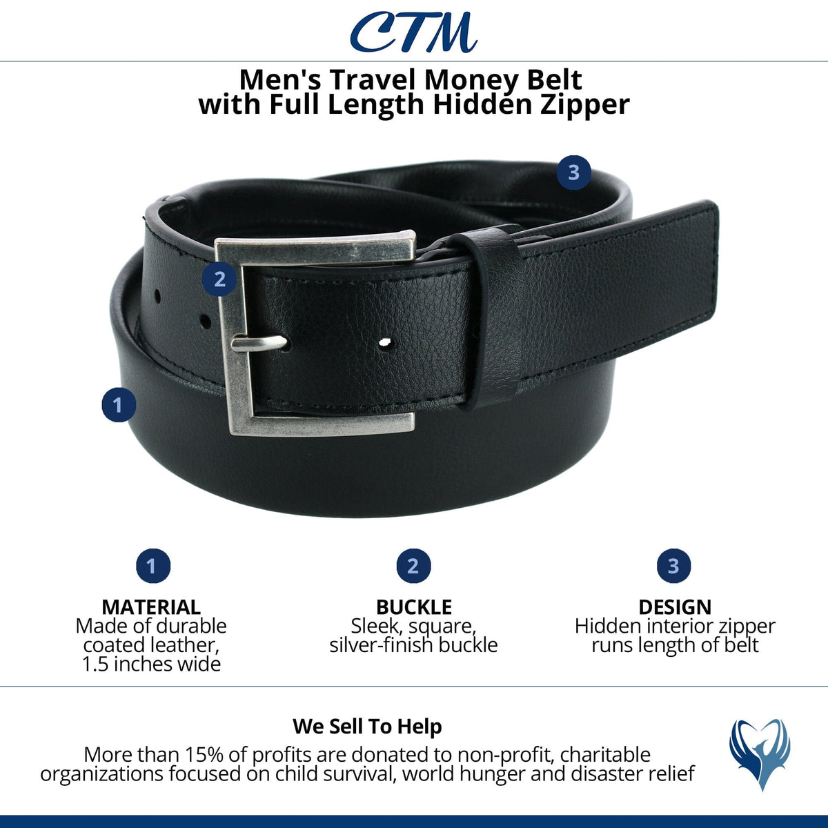 CTM® Men's Travel Money Belt with Full Length Hidden Zipper